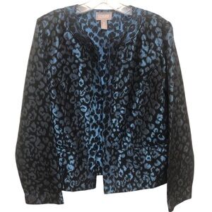 Chico’s Jacket Women’s Medium Open Front Dressy Brocade Iridescent Royal Blue